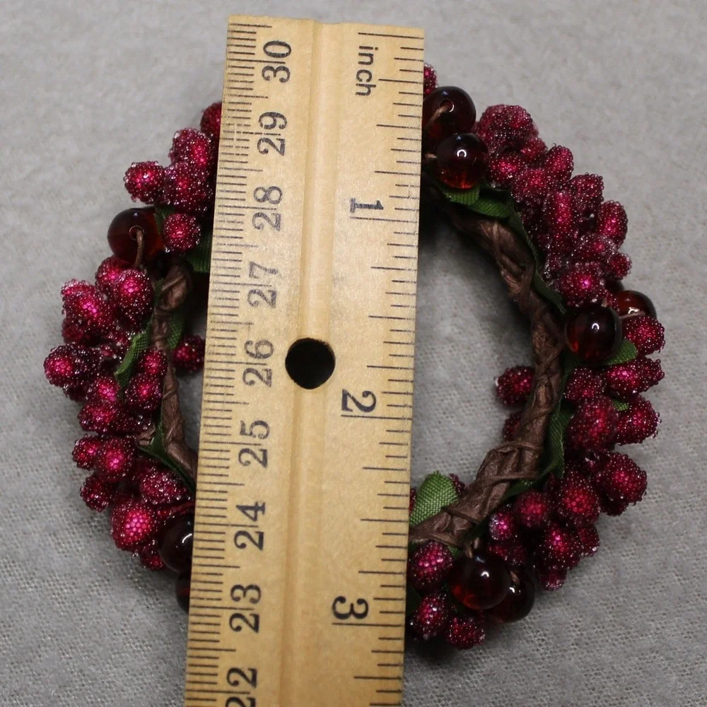 Pier 1 Napkin Rings Red Sugared Cranberry Holiday Set of 4 Beaded Berry